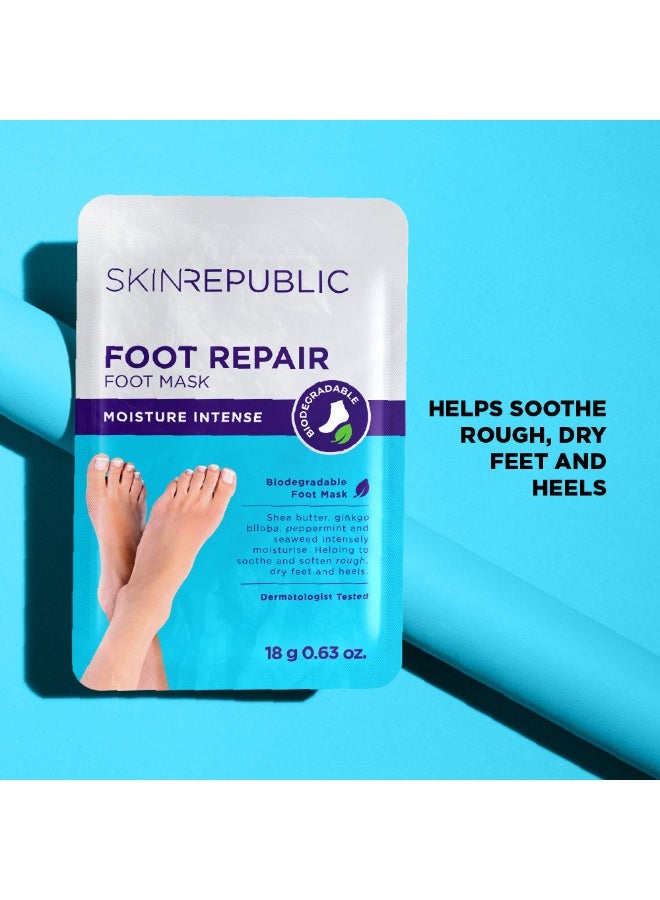 سكين ريبابلك قناع إصلاح القدم (زوج واحد) - قناع مرطب للقدم بزبدة الشيا، والجنكة بيلوبا، والشاي الأخضر، والنعناع، ​​والأعشاب البحرية لتنعيم الكعبين الخشنة والجافة، وتهدئة وإصلاح وتجديد البشرة التالفة - Image 4